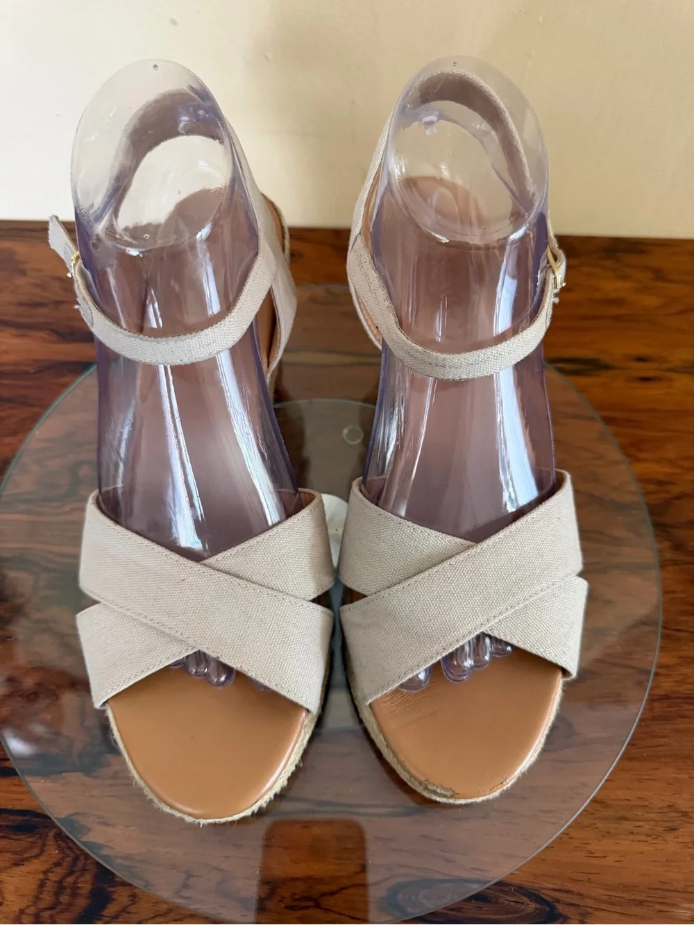 J. CREW Canvas Peep Toe Wedge Espadrille Shoes in size 8.5